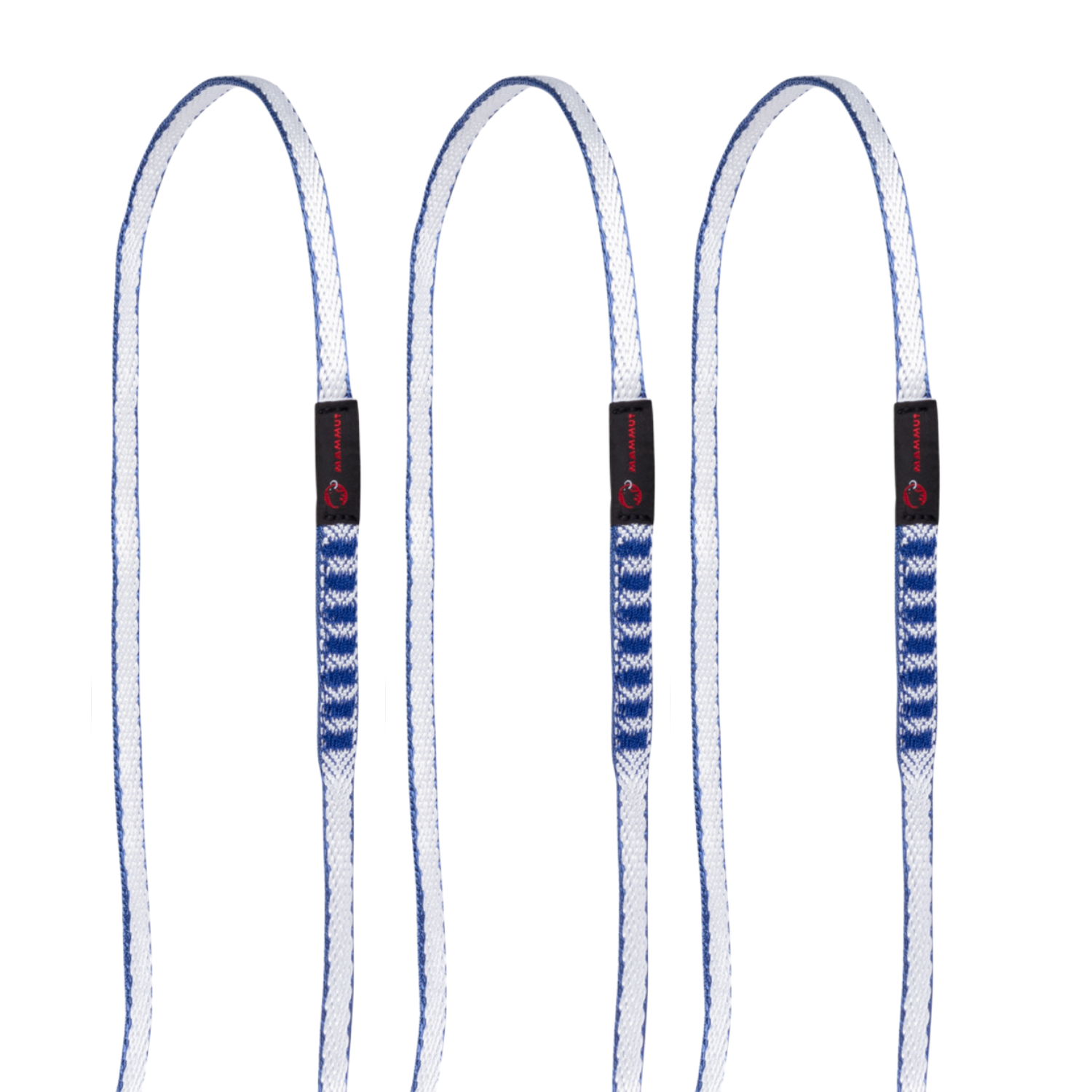 three blue and white slings on a white background