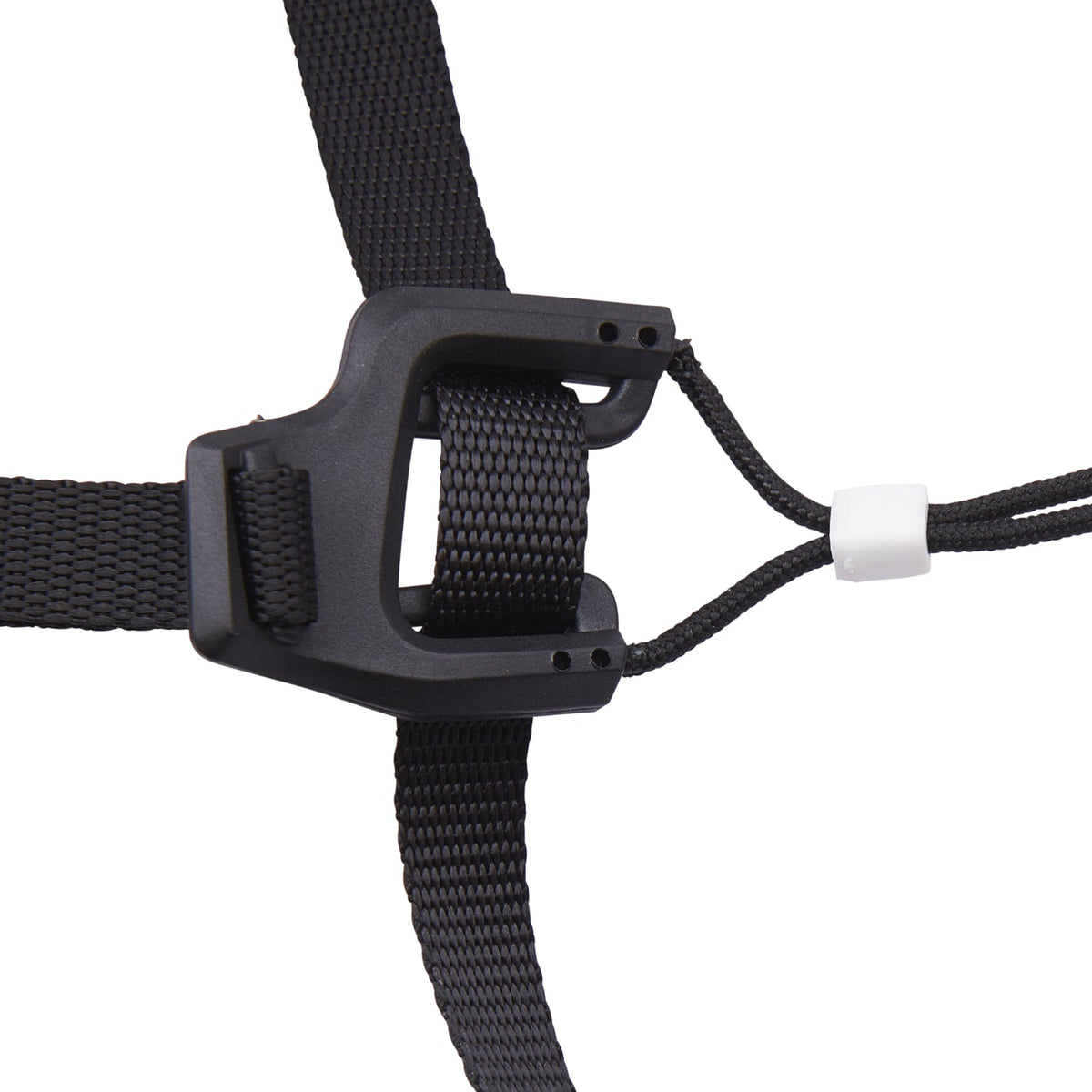 Black Diamond Vapor helmet in white with a black logo showing strapping