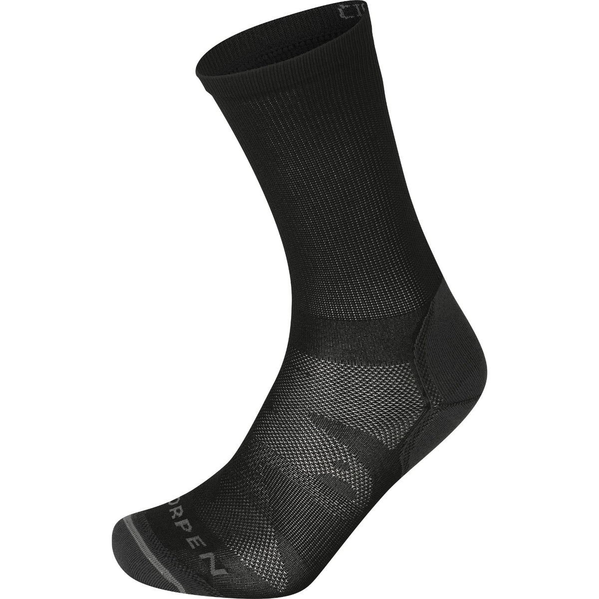 Black sock with brand logo on a white background