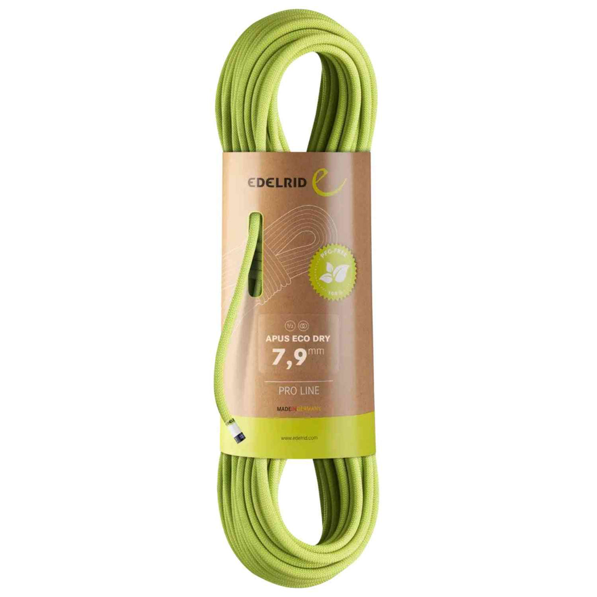Edelrid Apus Eco Dry 7.9mm climbing rope in oasis green