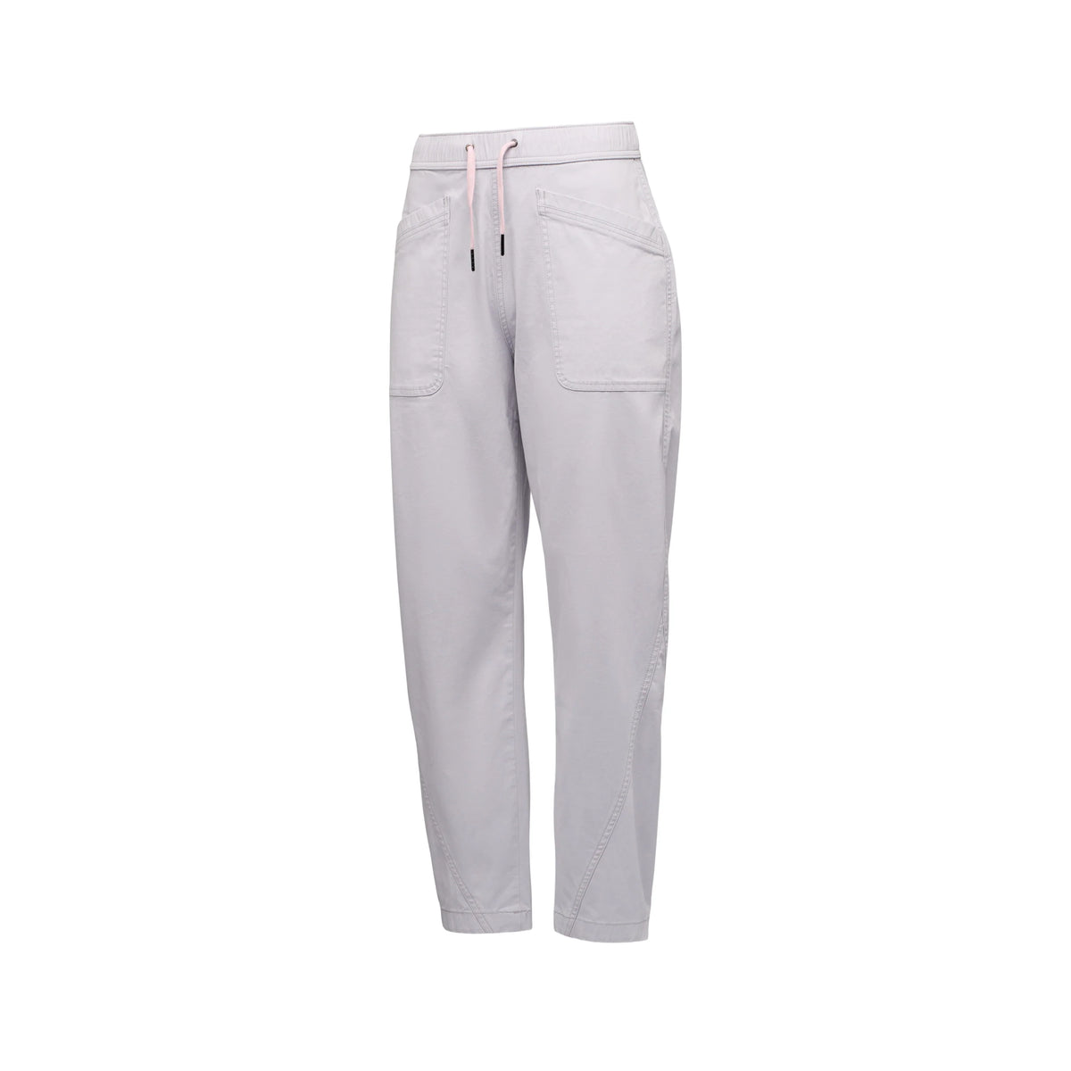 Light gray drawstring pants with side pockets, shown from the back on a plain white background.
