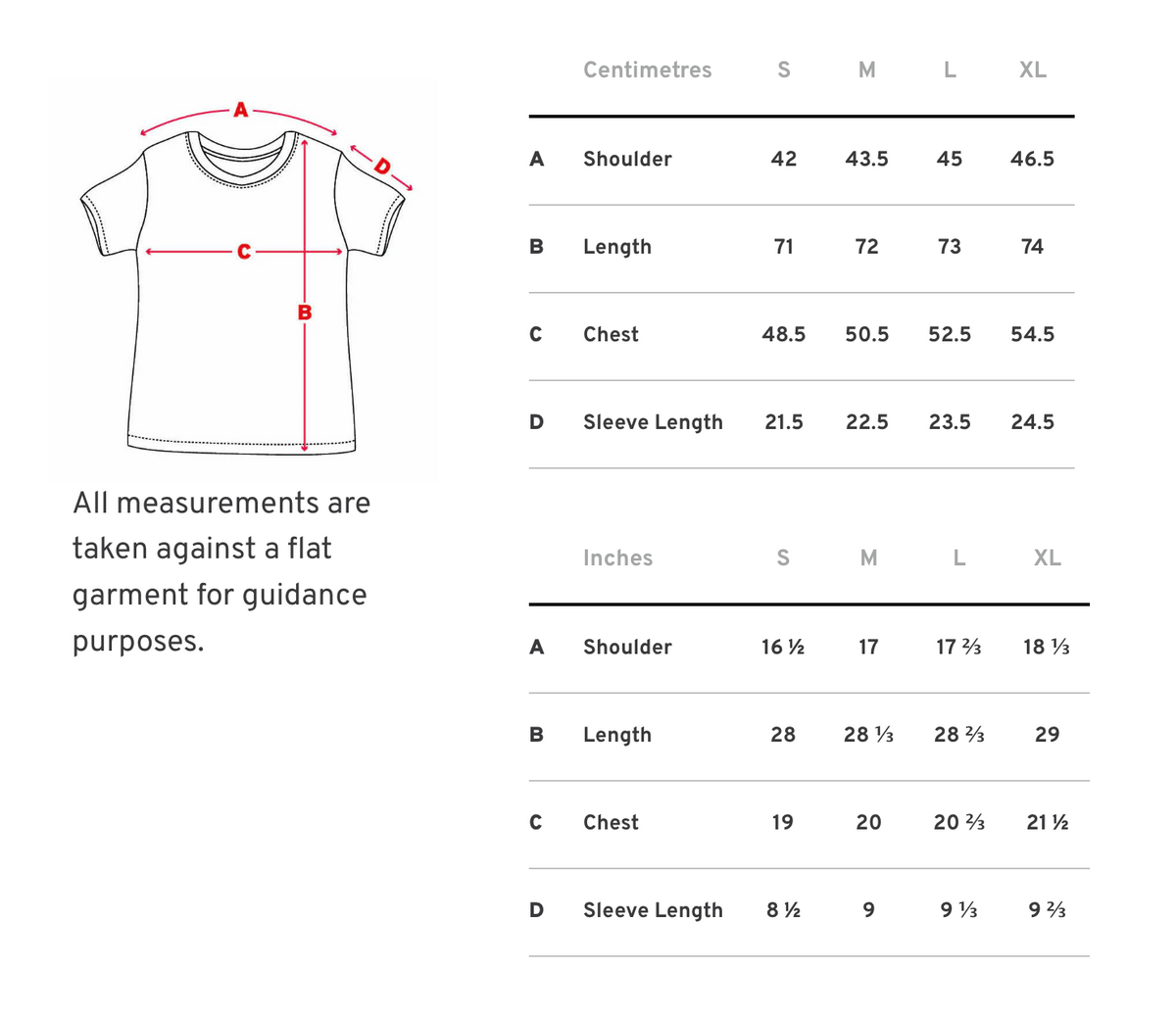 DMM T-Shirt Size Guide