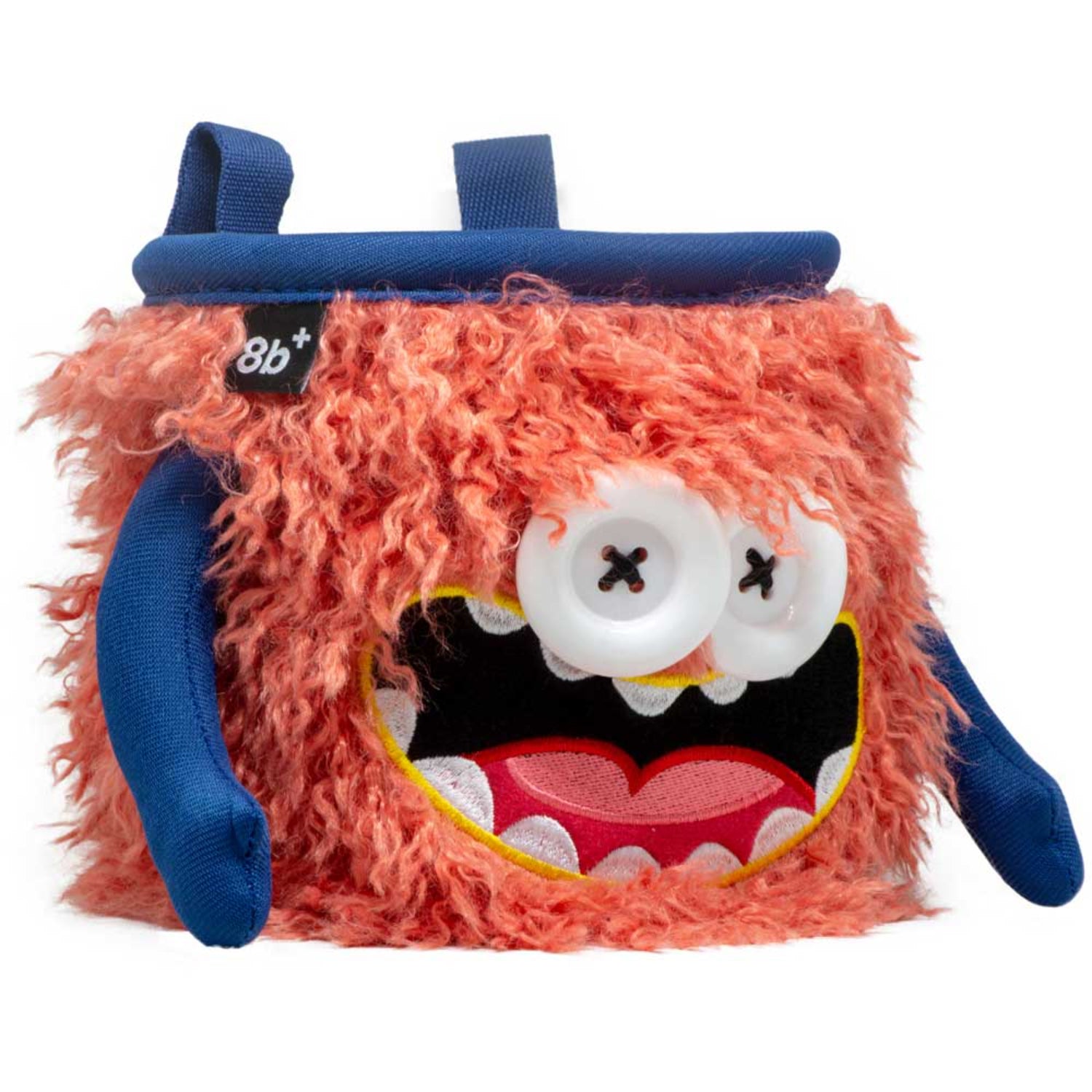 chalk bag with a character face and bright orange fur