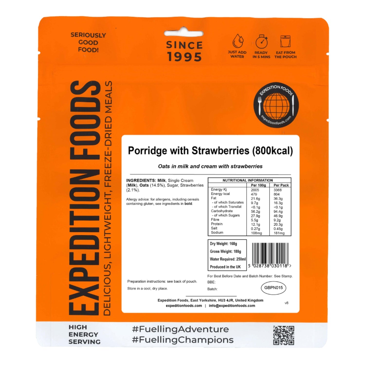 Expedition Foods Porridge with Strawberries (800kcal), dried camping food pack